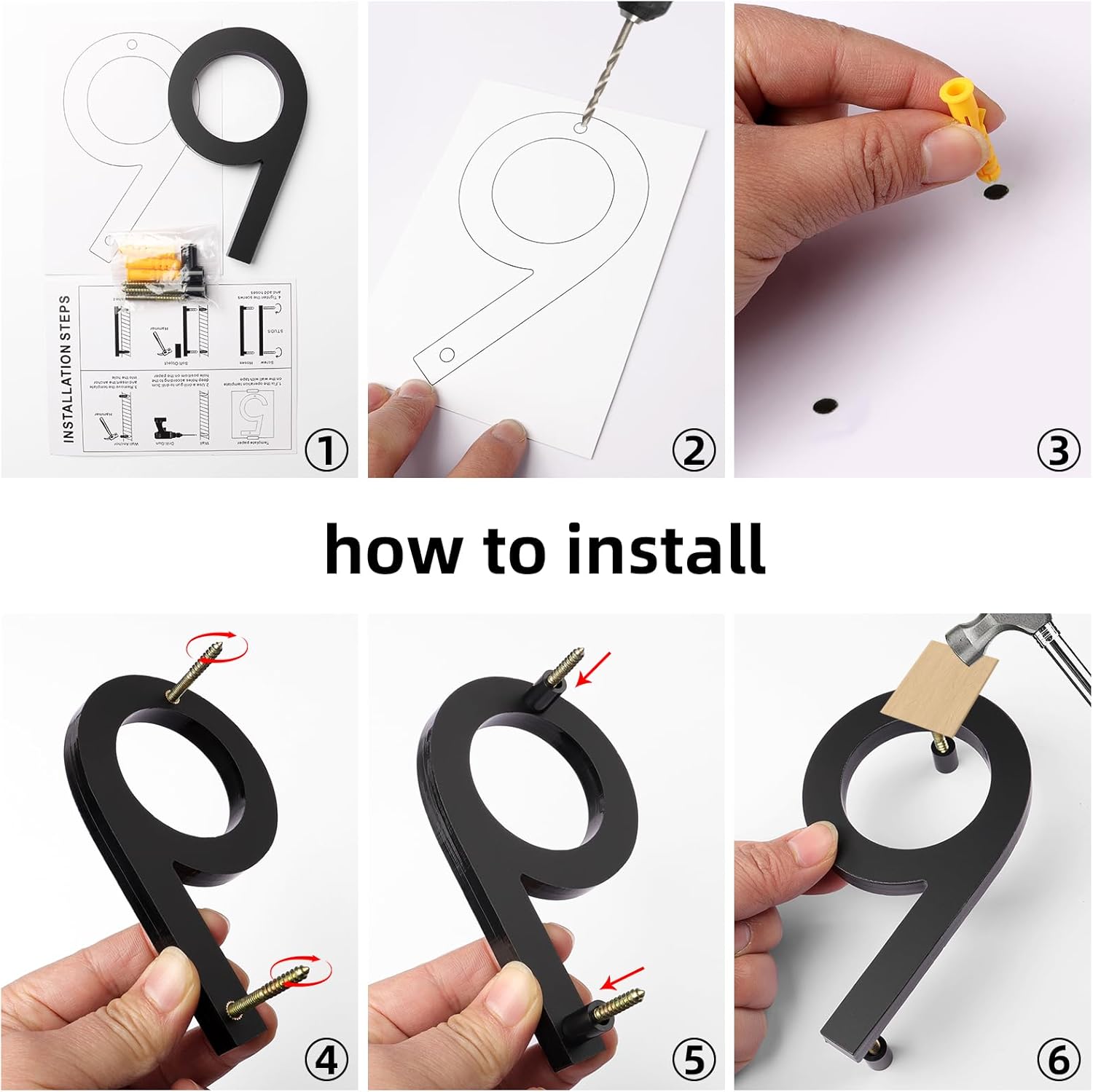 5" Floating Modern Address House Number,Modern Metal Anti-Rust House Numbers with Nail Kits for Door Garden Mailbox Decor Visibility Signage (black, 2)