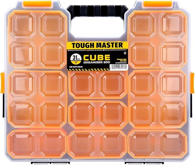 Tough Master UPT-4021 Pro Tool Organiser 9 Storage Compartments Plastic Carry Case, Yellow, Large