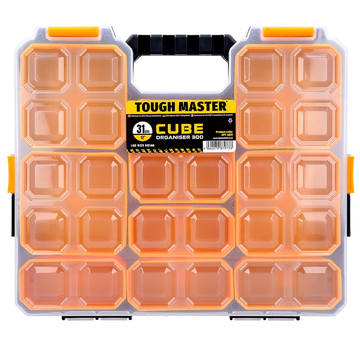 TOUGH MASTERUPT-4021 Pro Tool Organiser 17 Storage Compartments Plastic Carry Case, Yellow, Large