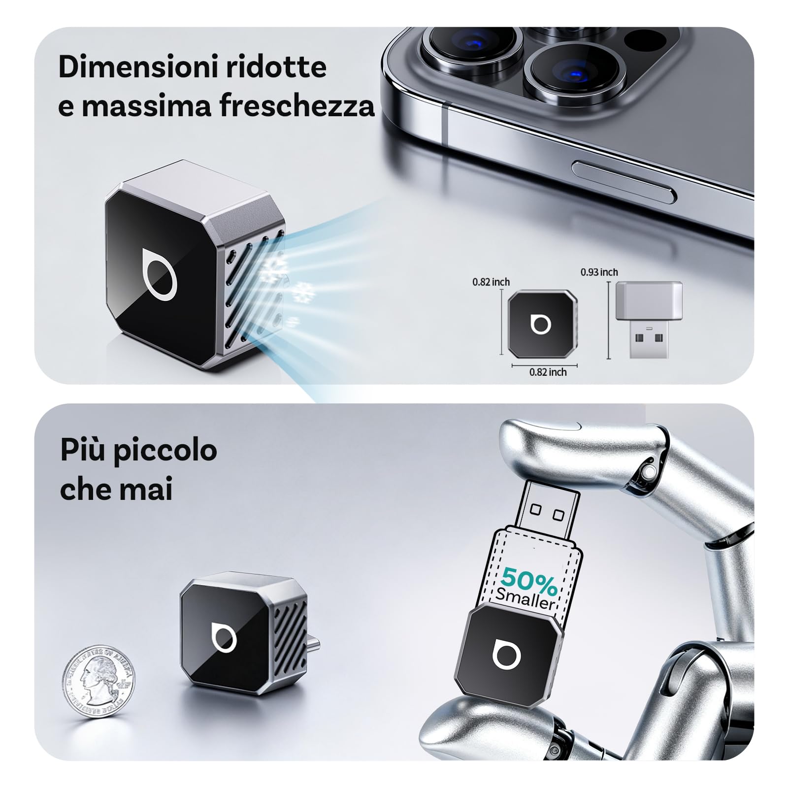 OTTOCAST Mini Pot Type C 2026, Adattatore Wireless USB C 2 in 1 per CarPlay e Android Auto, Compatibile con iOS 10+/Android 11+ e Auto dal 2016 in Poi, Plug & Play, Aggiornamento OTA, Argento
