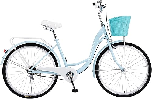 Miniatura 8 de Bicicleta Cruiser de 26 pulgadas para mujer marco de hierro clásico bicicleta retro cómoda bicicleta C-ommuter de una sola velocidad bicicleta