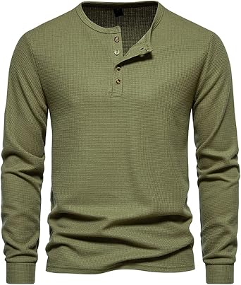 Men's Henley Shirts Long Sleeve Waffle Knitted Casual Shirts Quick Dry Lightweight Button Golf Casual Summer Shirts Classic Flexible Relaxed Tracksuit Material Outdoor Hiking Tops for Lots of Color