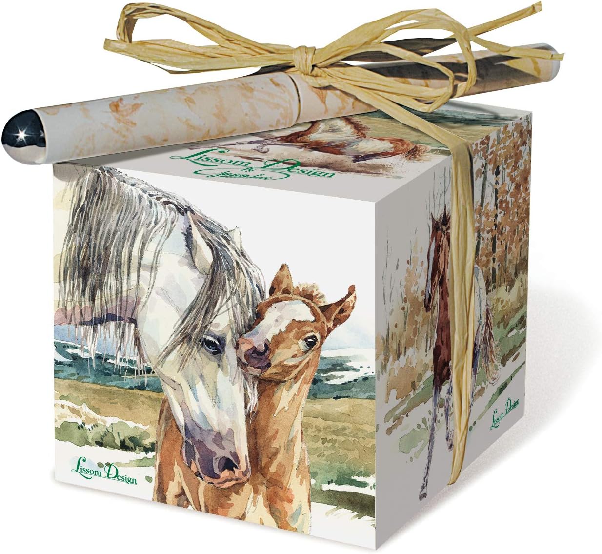 Lissom Design Block Paper Note Pad - Designer Memo Sheets for Home or Office Notepad and Pen Set, 3 x 3-Inch Cube, Wild Mustang