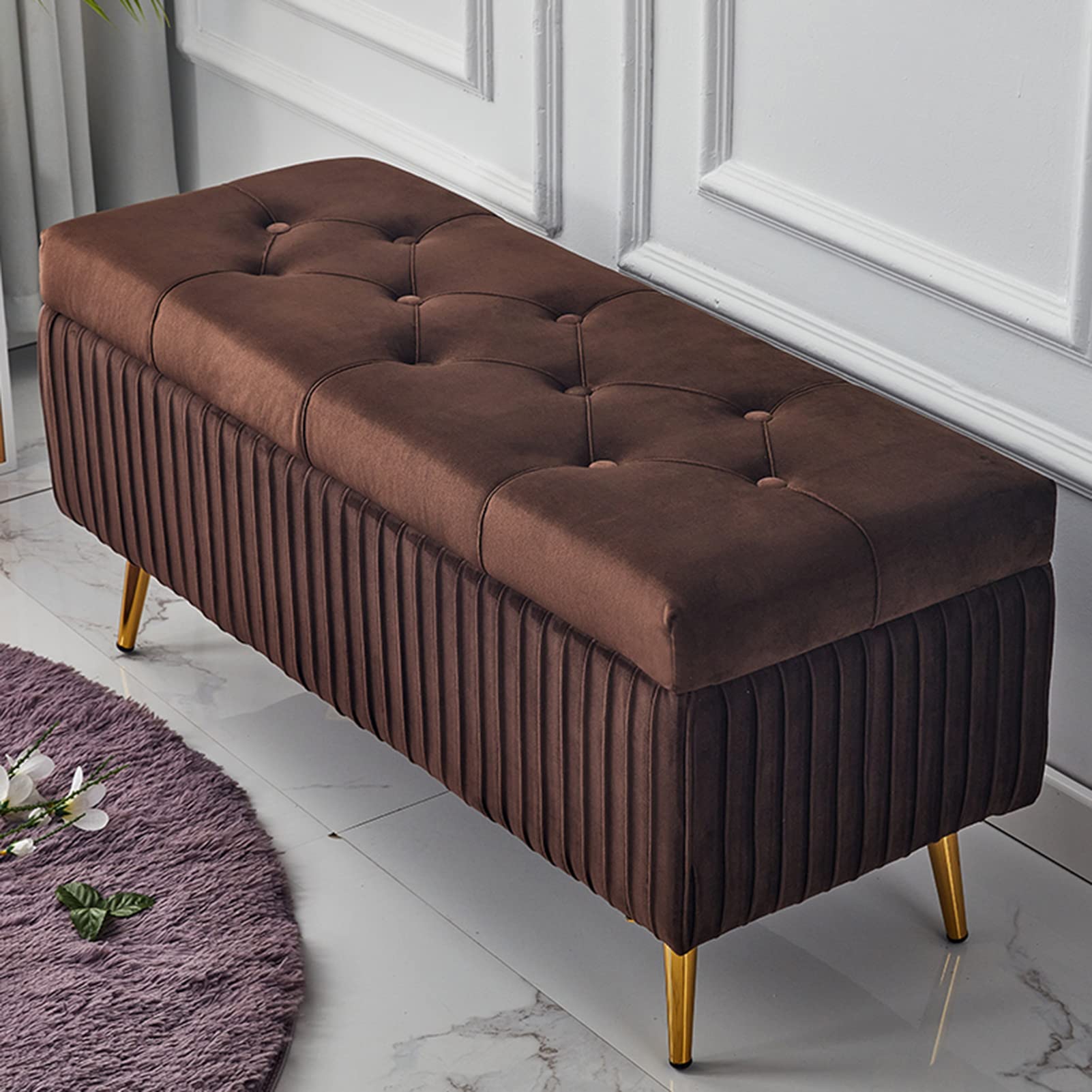 Tabouret d'extrémité de lit rembourré premium, coffre de rangement de 100 cm de long
