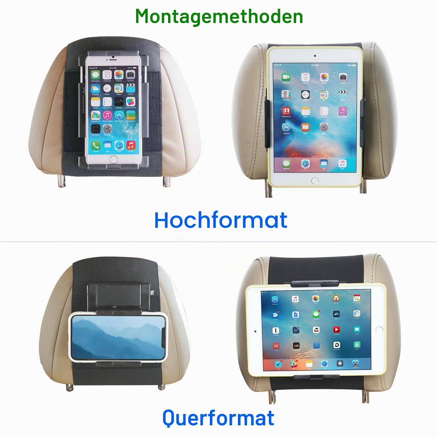 TFY KFZ-Halterung, Auto-Kopfstützen-Halterung für Handys und Tablets, kompatibel mit Geräten mit einem 12,7 bis 26,7 cm (5 bis 10,5 Zoll) großen Bildschirm (Black)