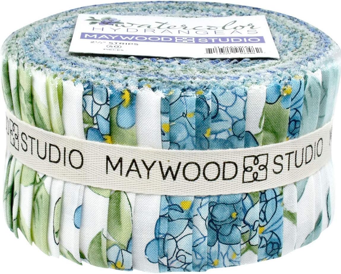 Watercolor Hydrangeas Strips 40 2.5-inch Strips Jelly Roll Maywood Studio