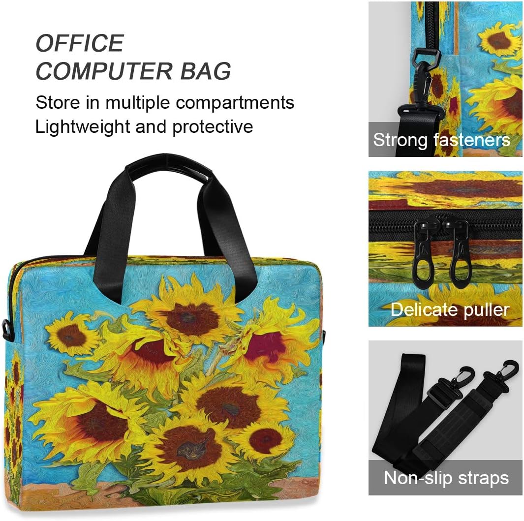 Laptop Bag Floral Yellow Sunflowers Painting Laptop Sleeves Case for 13 14 15.6 Inch Computer Tablet Briefcases Carrying Case Shoulder Bag for Work
