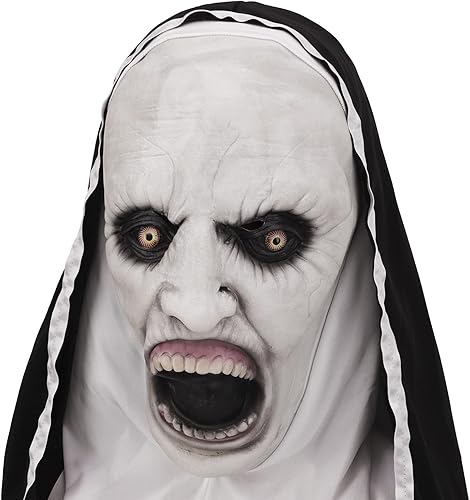 Miniatura 4 de Máscara de monja de látex aterradora con bufanda, disfraz de monja de terror, máscaras de cabeza completa para disfraces de Halloween, accesorios de