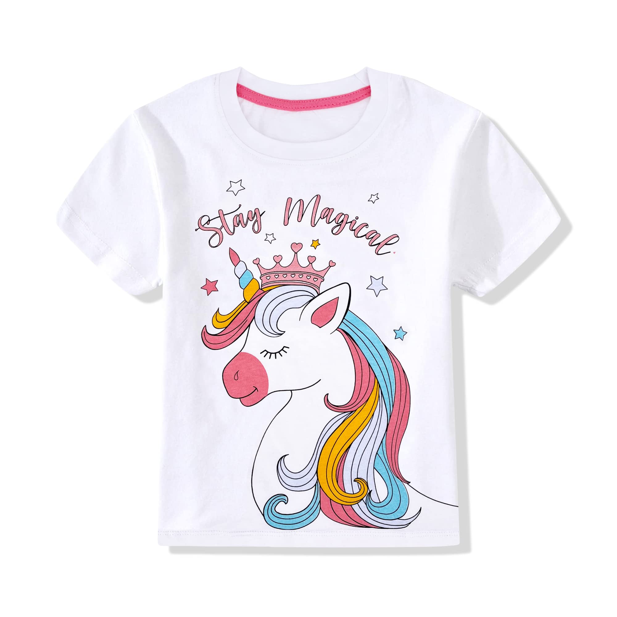 Mädchen T-Shirt Einhorn Kinder Shirt Kurzarm Baumwoll Sommer Pailletten Stickerei Design mit Aufdruck und Farbe im Shirt