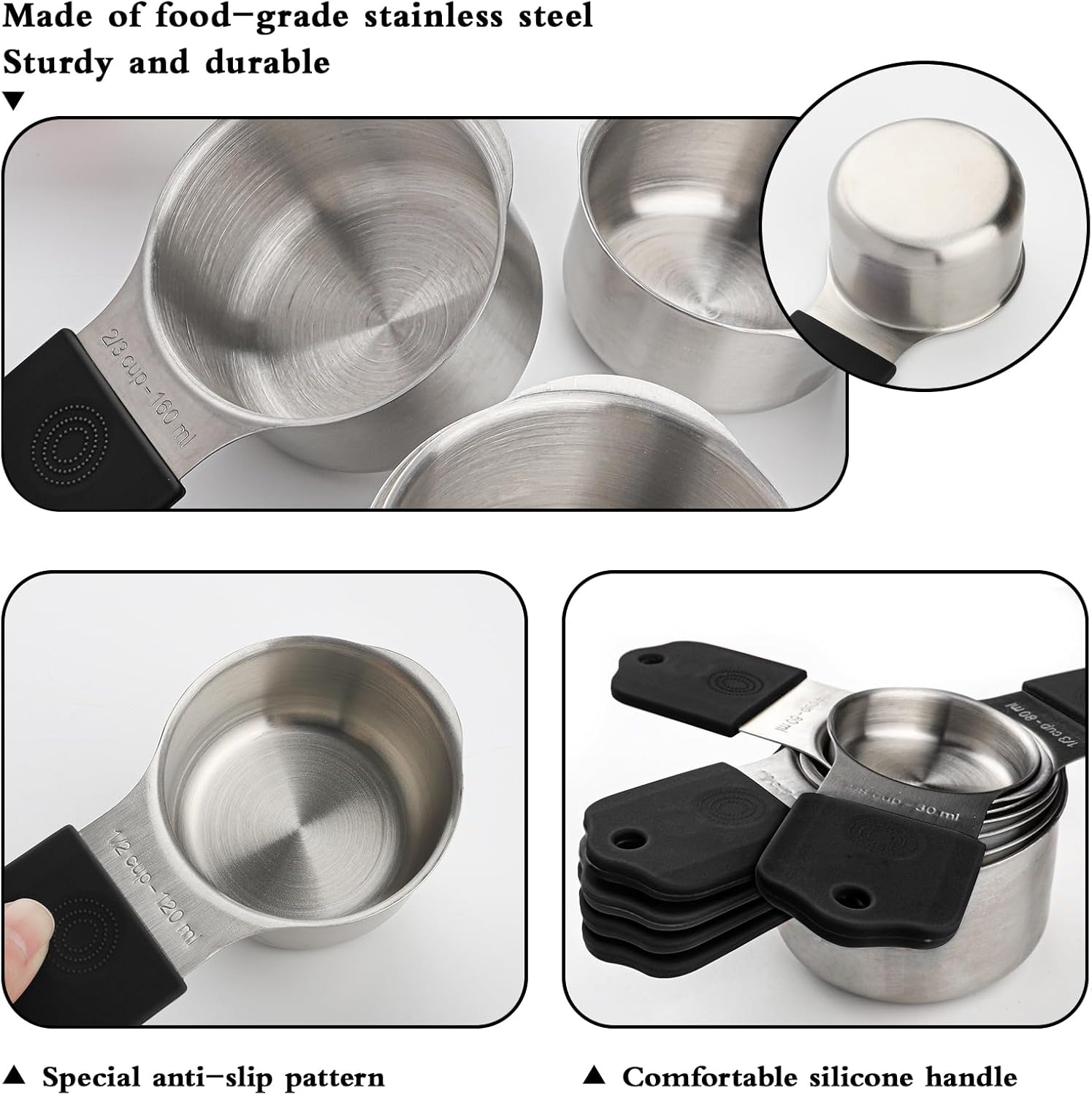 Magnetic Measuring Cups and Spoons Set of 16,Stainless Steel Magnetic Measuring Cups Set 7 and Magnetic Measuring Spoons Set of 8 with Leveler for Dry Liquid Ingredients (7, Black)