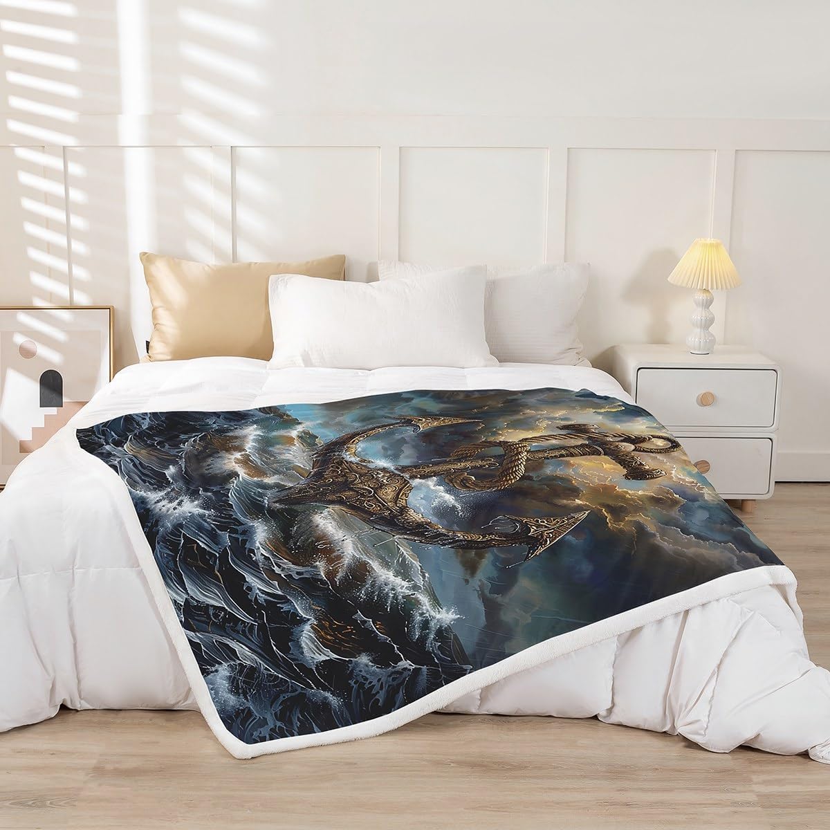 Erosebridal Nautical Anchor Fleece Blankets Queen 90"X90" Summer Ocean Theme Throw Bed Blanket Sea Adventure Sherpa Blankets for Kids Boys Teen Adults,Coastal Ocean Wave Vintage Anchor Fuzzy Blanket
