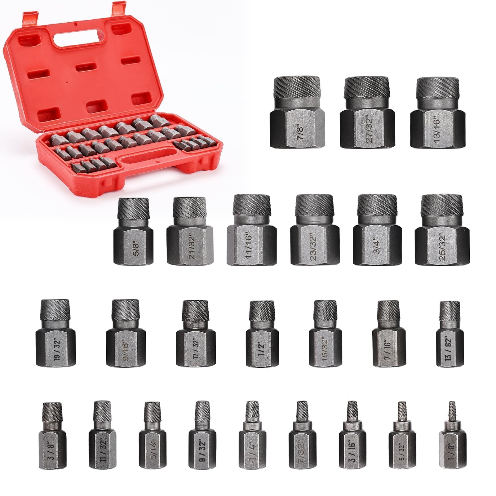 25 Pièces Extracteur de Vis Casse Set, Extracteur de Boulon Endommagées, Extracteur de Goujon, Tourne a Gauche Extracteur, pour Enlever Facilement Les Boulons Cassés et Les Vis Rouillées