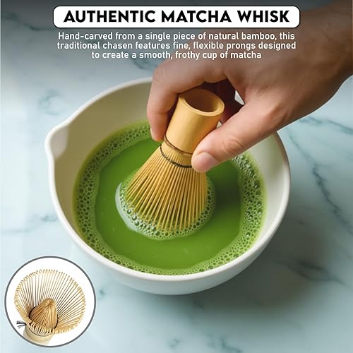 Miniatura 3 de Juego de 10 piezas de matcha, juego de matcha de cerámica incluye cuenco de matcha de 17 onzas, batidor y cuchara de bambú, soporte para batidor,