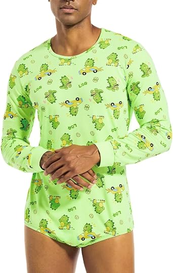 Landofgenie Mens Onesie Long Sleeve Bodysuit Snap Crotch One Piece Pajamas