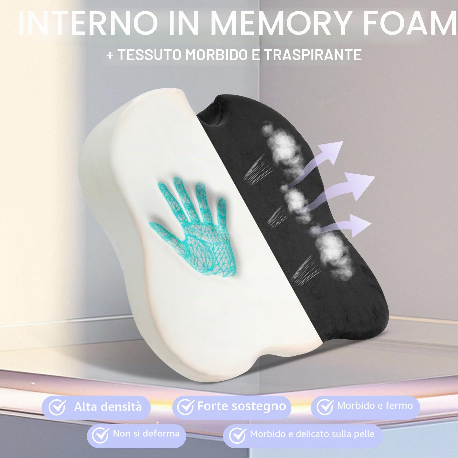 Cuscino Sedile Auto Guidatore, Cuscino Coccige Ortopedico Ergonomico per Auto Seduta, Cuscino Sedia del Rilievo in Memory Foam di Pressione de Cuneo per Sedile del Conducente Ufficio