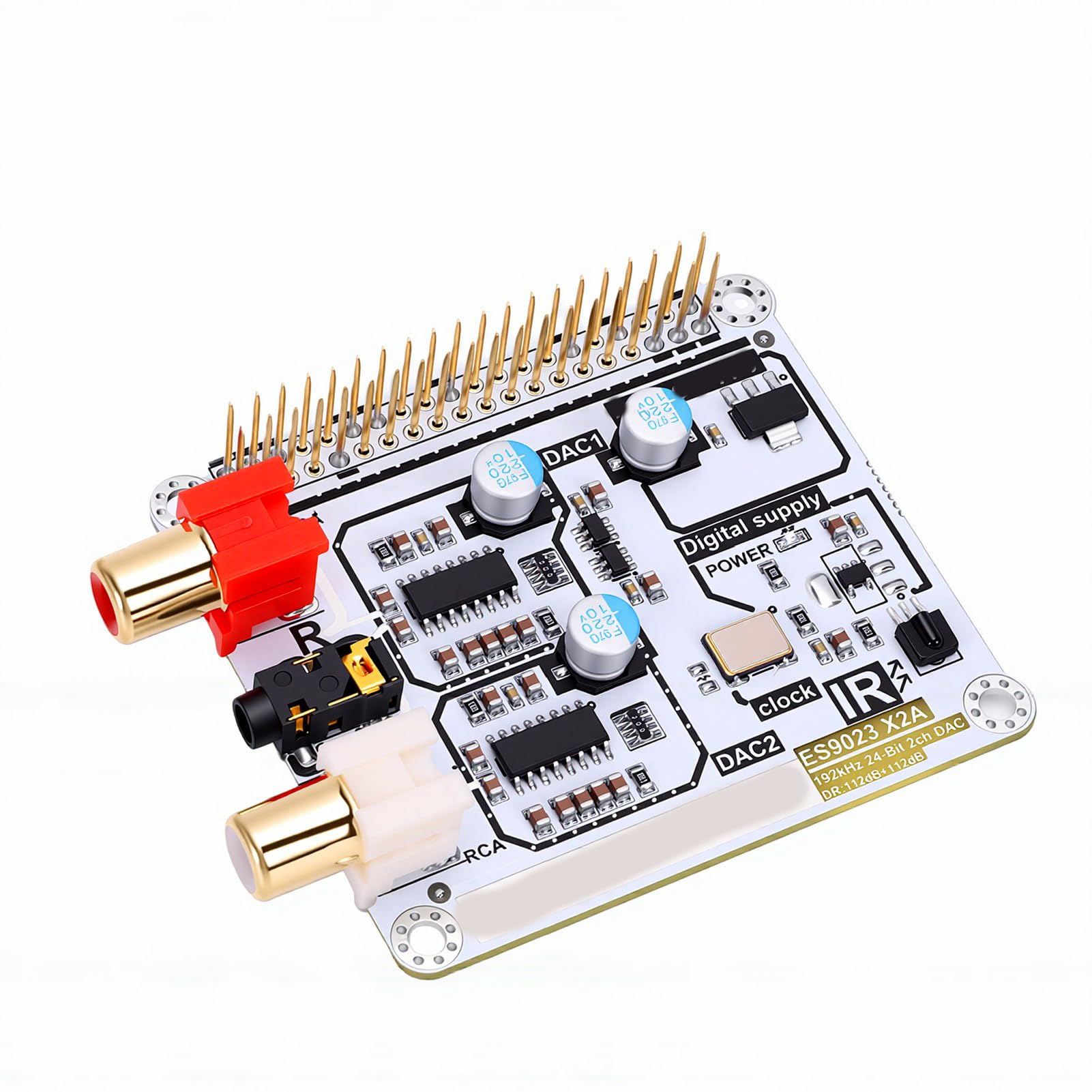 Sxhlseller Hat Convertisseur HiFi Numérique vers Analogique, Carte D'extension de Carte Son I2S DAC avec Double Puce ES9023 24 Bits 192 KHz pour RasPi 4B 3B+ 3B 2B Zero 2W