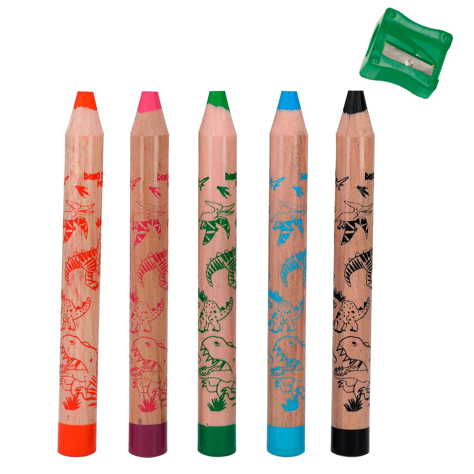 Depesche 12180 Dino World Mini Dino Colouring Pencils, 5 Thick Colouring Pencils with Sharpener, White - Image 3