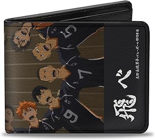 Buckle-Down Haikyu Wallet, Bifold, Karasuno High Huddle Player Pose Black, Vegan Leather