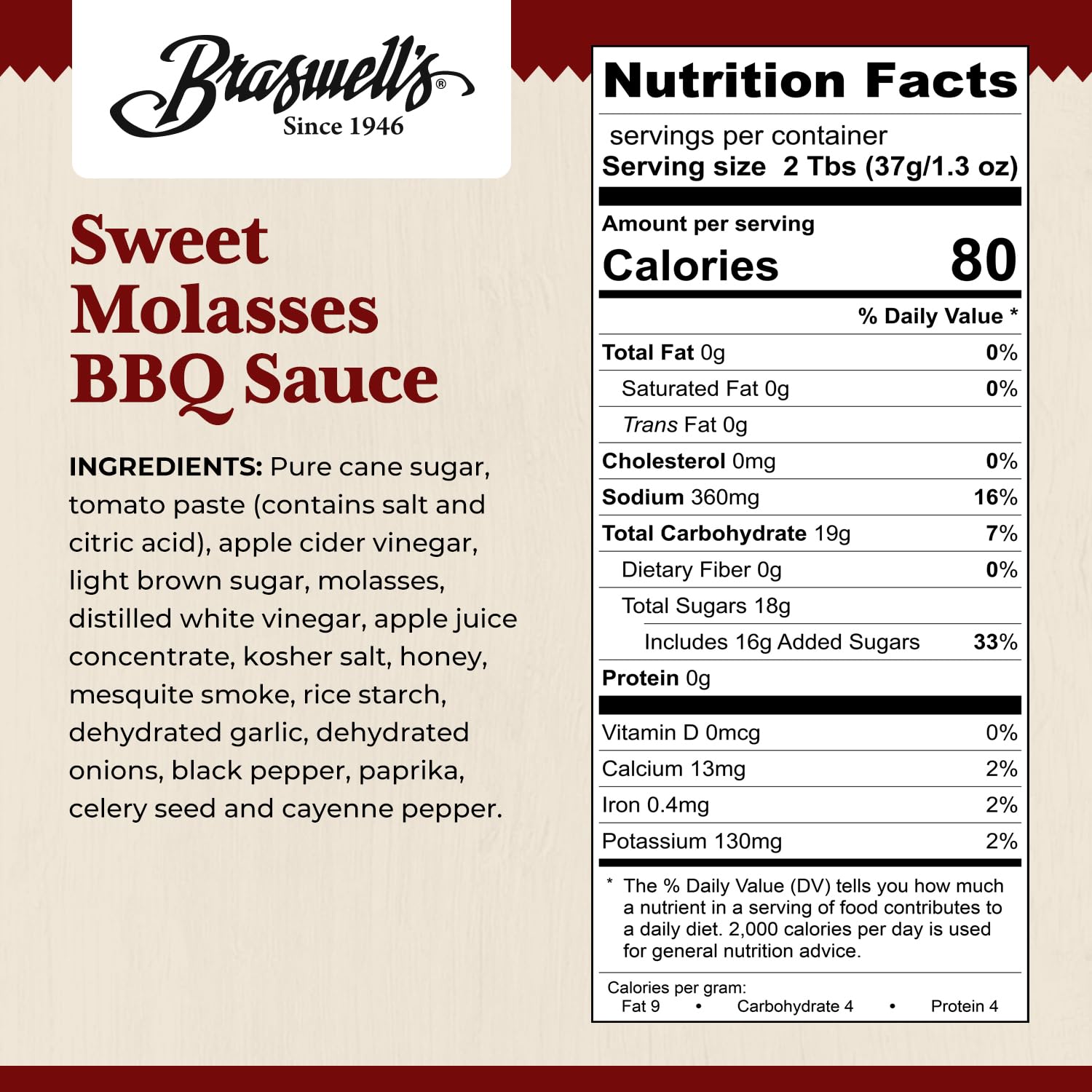 Braswell’s Sweet Molasses Barbeque Sauce – Small-Batch, Renowned Specialty, Made in USA, Since 1946 (13.5oz) - Image 2