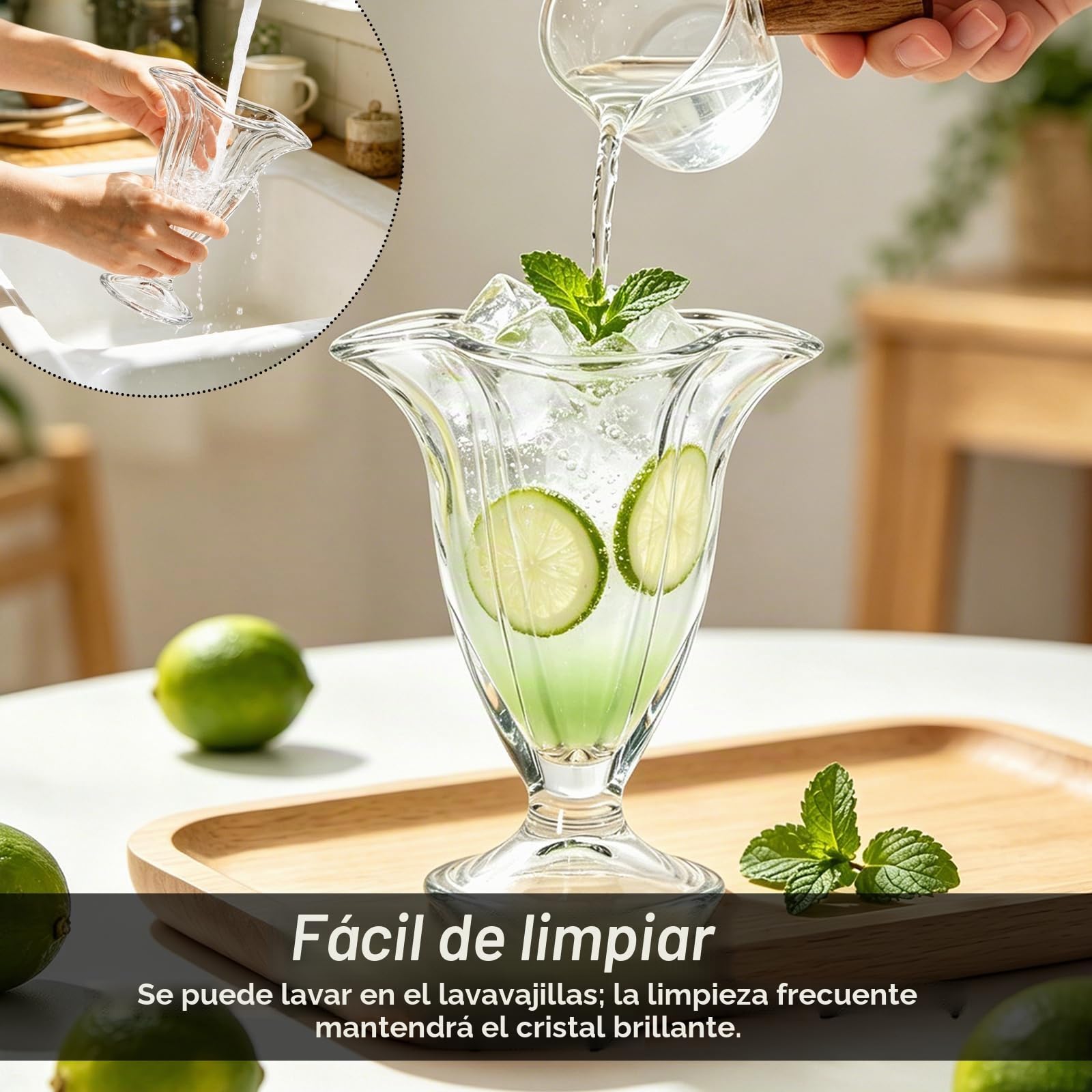 dellyy Vasitos para Postres, Juego de 6 Vasos de Helado, 150 ml Vasos de Cristal, Apto para Lavavajillas, Vaso Forma Copa para Helado, Yogur y Aperitivos