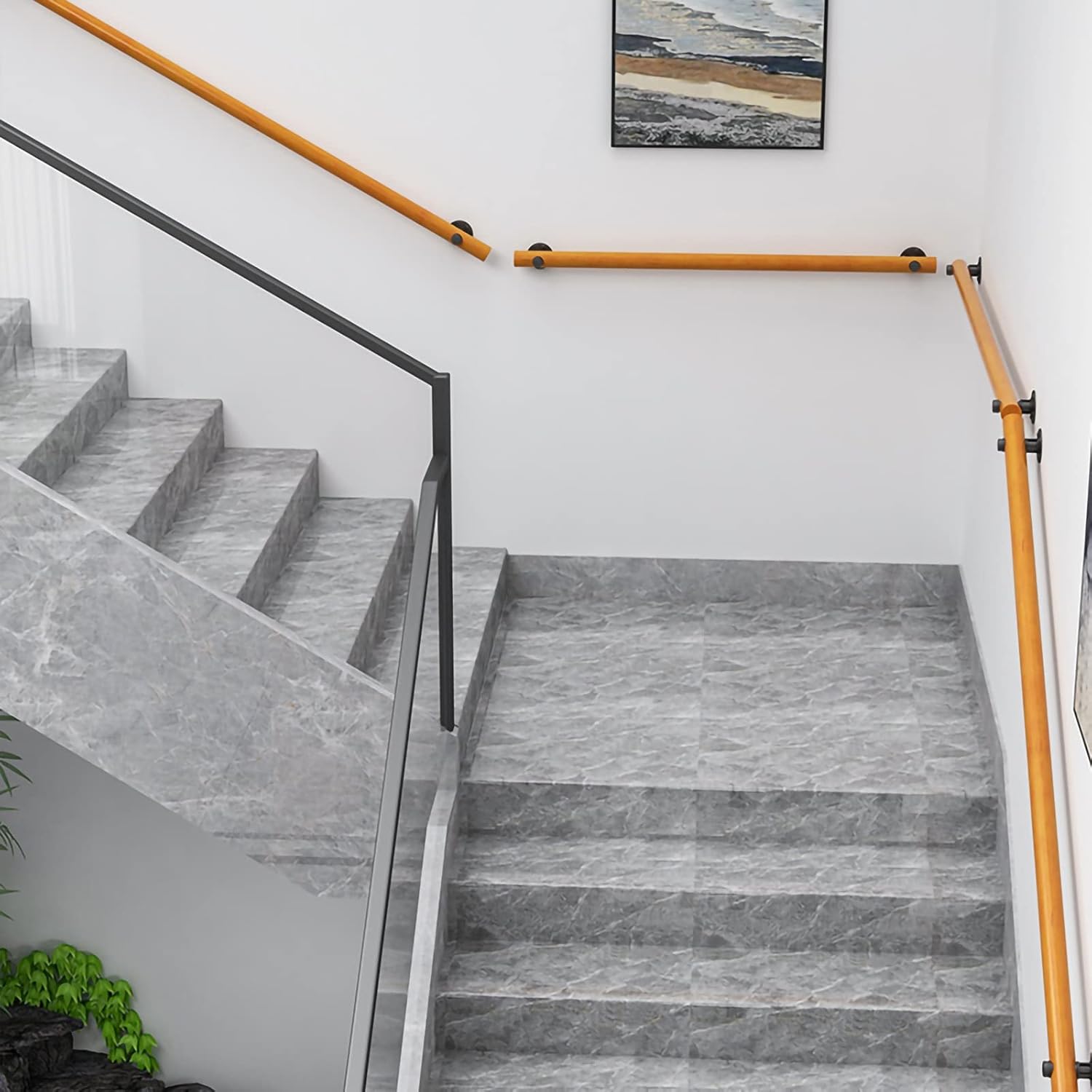 MObyat Handrail, Wooden Handrail for Indoor Stairs, Non-Slip Wood Stair Handrails for Home Kindergarten Corridor Villa Loft Railing, Staircase Handrail Complete Kit, Easy Installation (Si