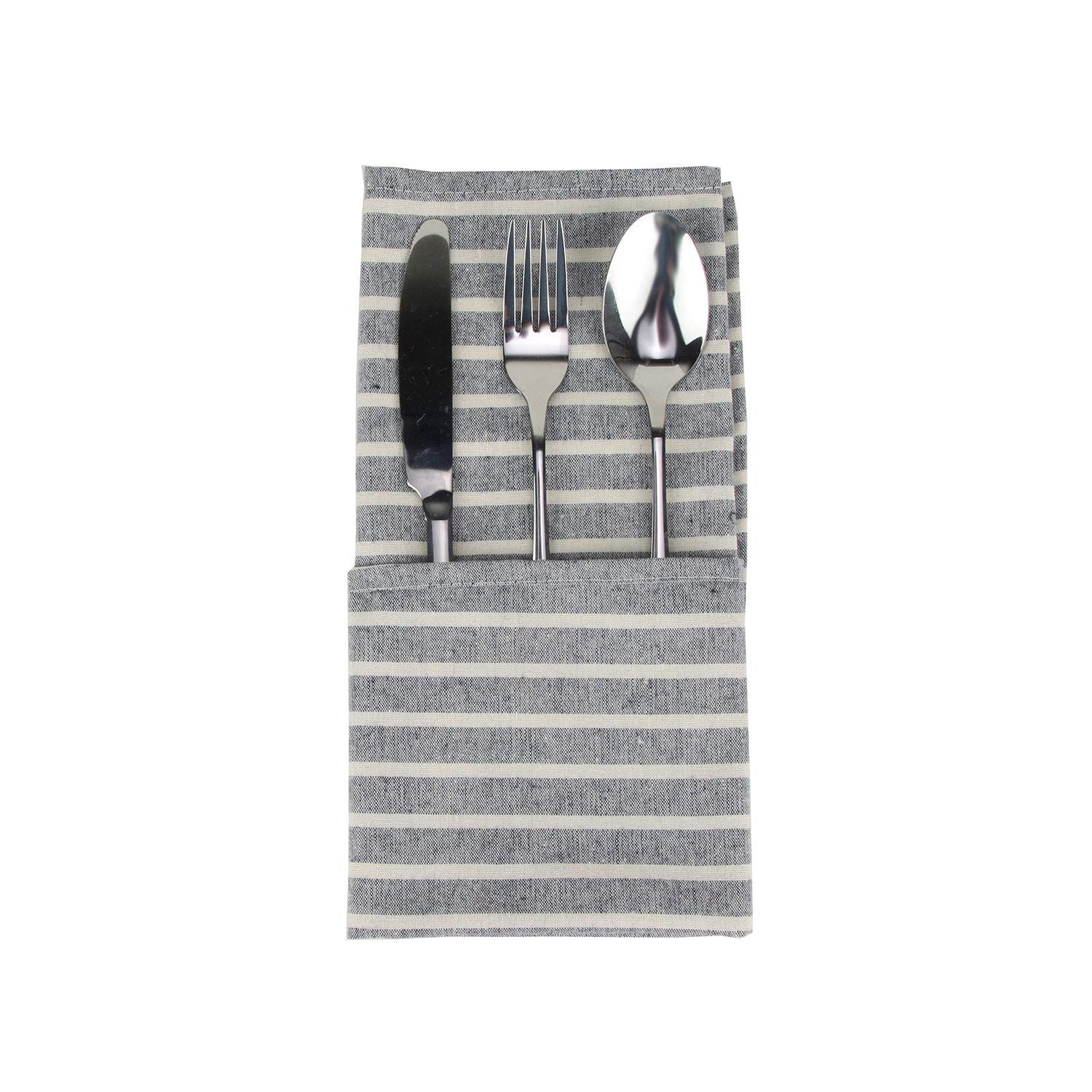 Lot de 12 serviettes de table larges en coton mélangé à rayures pour événements et usage domestique Bleu marine 43,2 x 43,2 cm