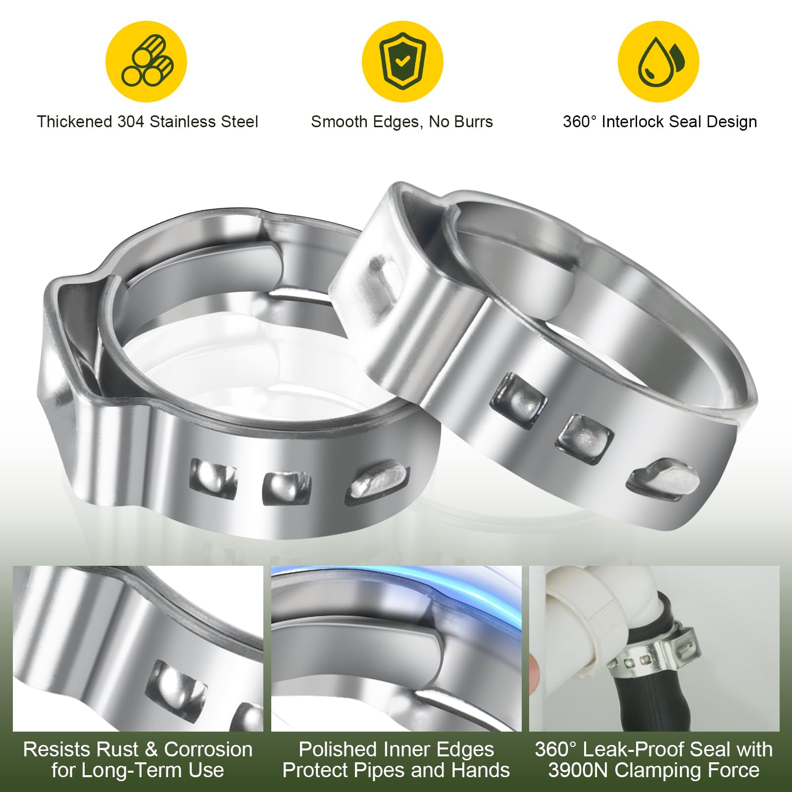 120 Pack 1 2 Inch PEX Cinch Clamps Rings Heavy Duty 304 Stainless Steel Pex Crimp Rings Thickened — view 3