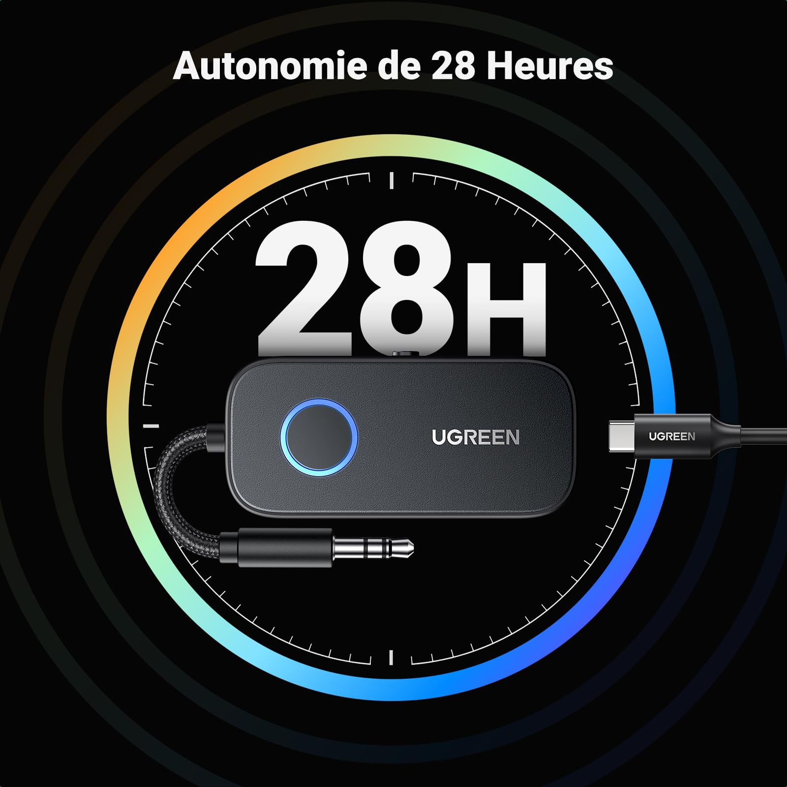 UGREEN aptX Émetteur Jack Bluetooth 5.3 pour TV Transmetteur Récepteur 2 en 1 pour Voiture Prise Jack 3.5 mm Adaptateur Bluetooth Audio pour Casque Écouteur Avion Enceinte Haut-Parleur