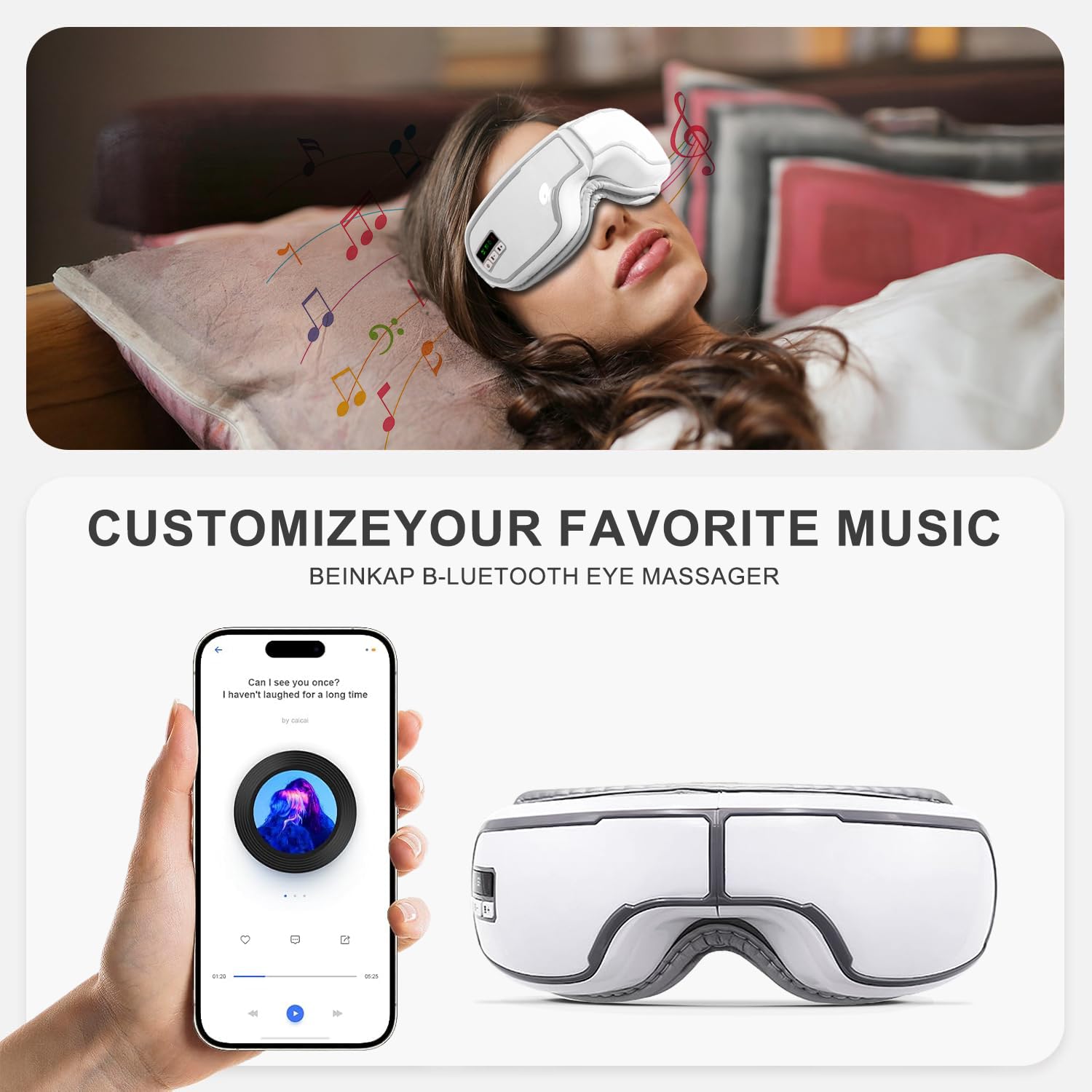 Masajeador Ocular Inalámbrico con Calor y Vibración, Recargable para Relajar y Reducir Ojeras