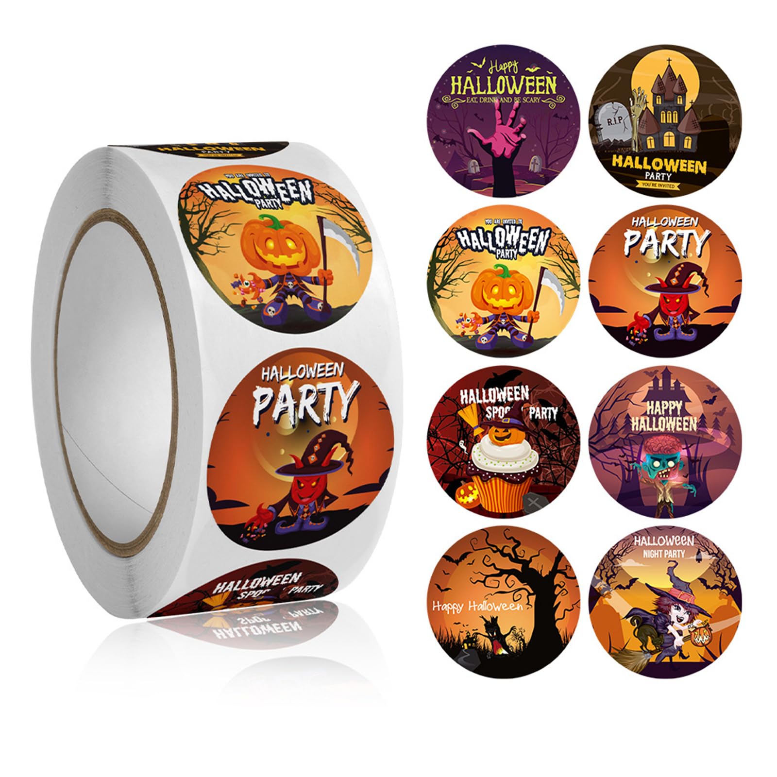 Jazuaiao 500-Count Halloween Stickers Halloween Labels Gift Sealing Self-adhesive Gift Wrap Halloweens Supplies Seal for Food Retail Package Round Clear Adhesive