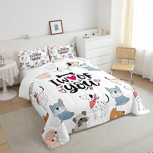 Miniatura 4 de Feelyou Juego de edredón de perros lindos de dibujos animados, juego de ropa de cama de decoración de animales, edredón de cachorro, edredón con