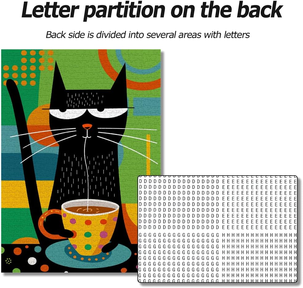 Bgraamiens -Coffee Cat- Modern Art Cartoon Whimsical Cat 1000 Pieces Puzzle for Adult