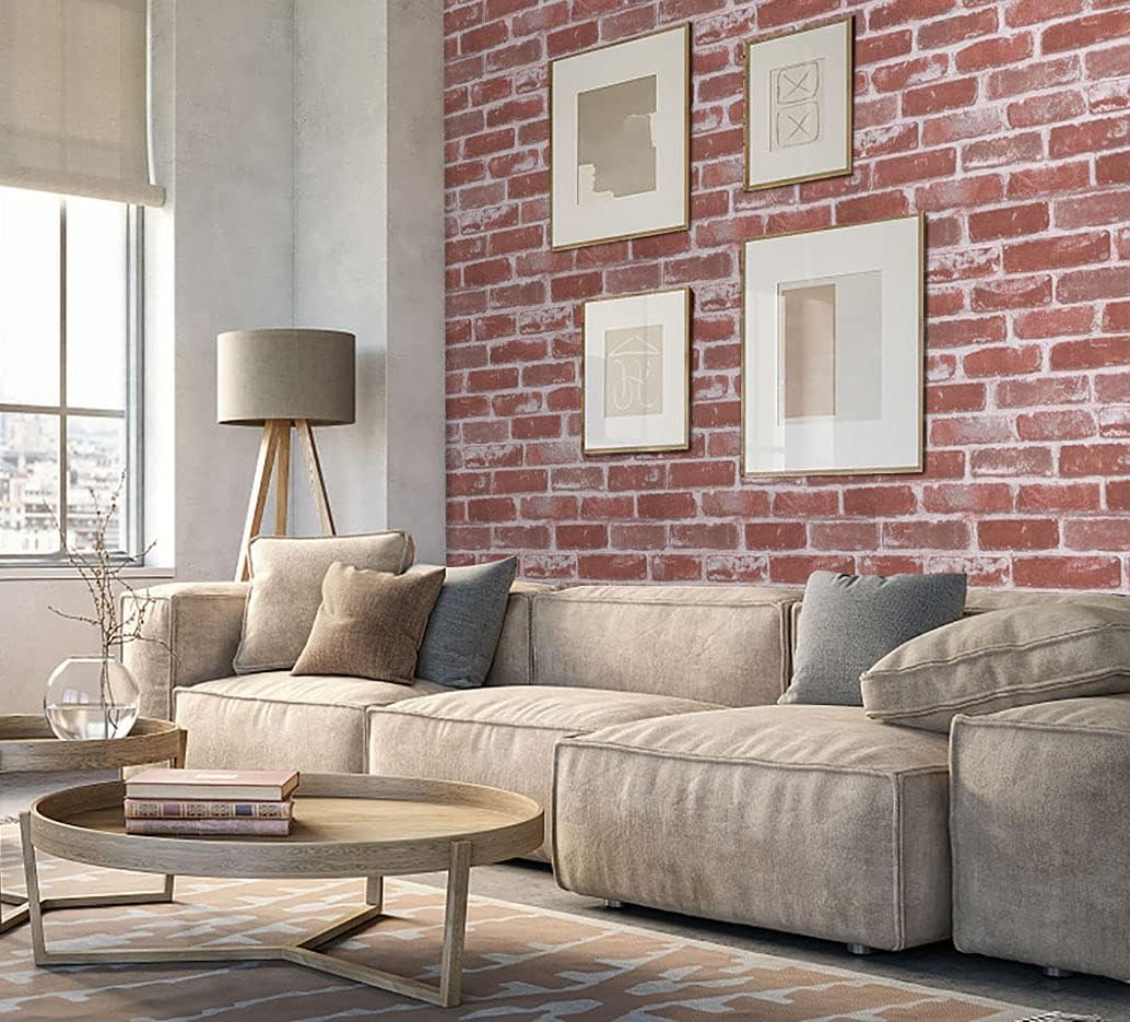 Timeet Red Brick Wallpaper 17.7"×393.7" Peel and Stick Wallpaper Faux Brick Wallpaper Self Adhesive Removable Wallpaper for Bedroom Livingroom Decoration