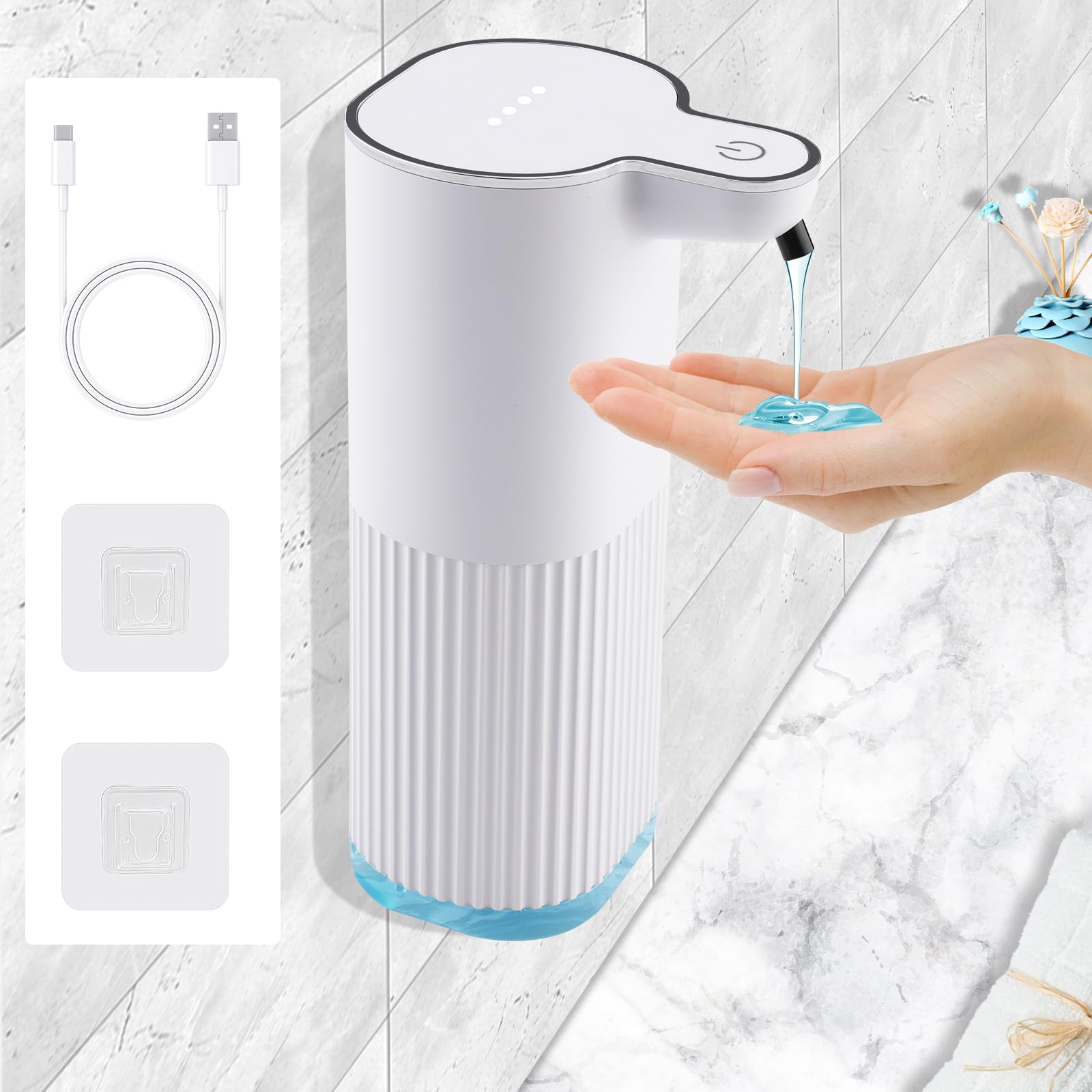 Behire Dispensador de Jabón Automático, 360 ML Líquido Dispensador Jabon Baño,USB Recargable Espuma Dispensador de Jabón de Manos sin Contacto para Cocina, Baño, Hotel