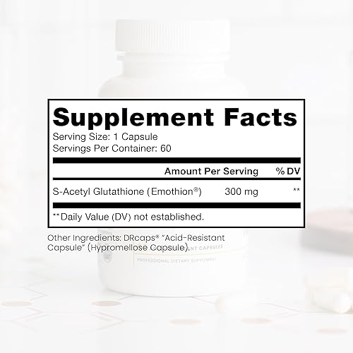 Miniatura 2 de S-acetil glutatión GOLD 300mg PER Capsule - 60 DRcaps "Resistente a los ácidos" | Extra-fuerza | Forma acetilada patentada de glutatión (Emothion®)