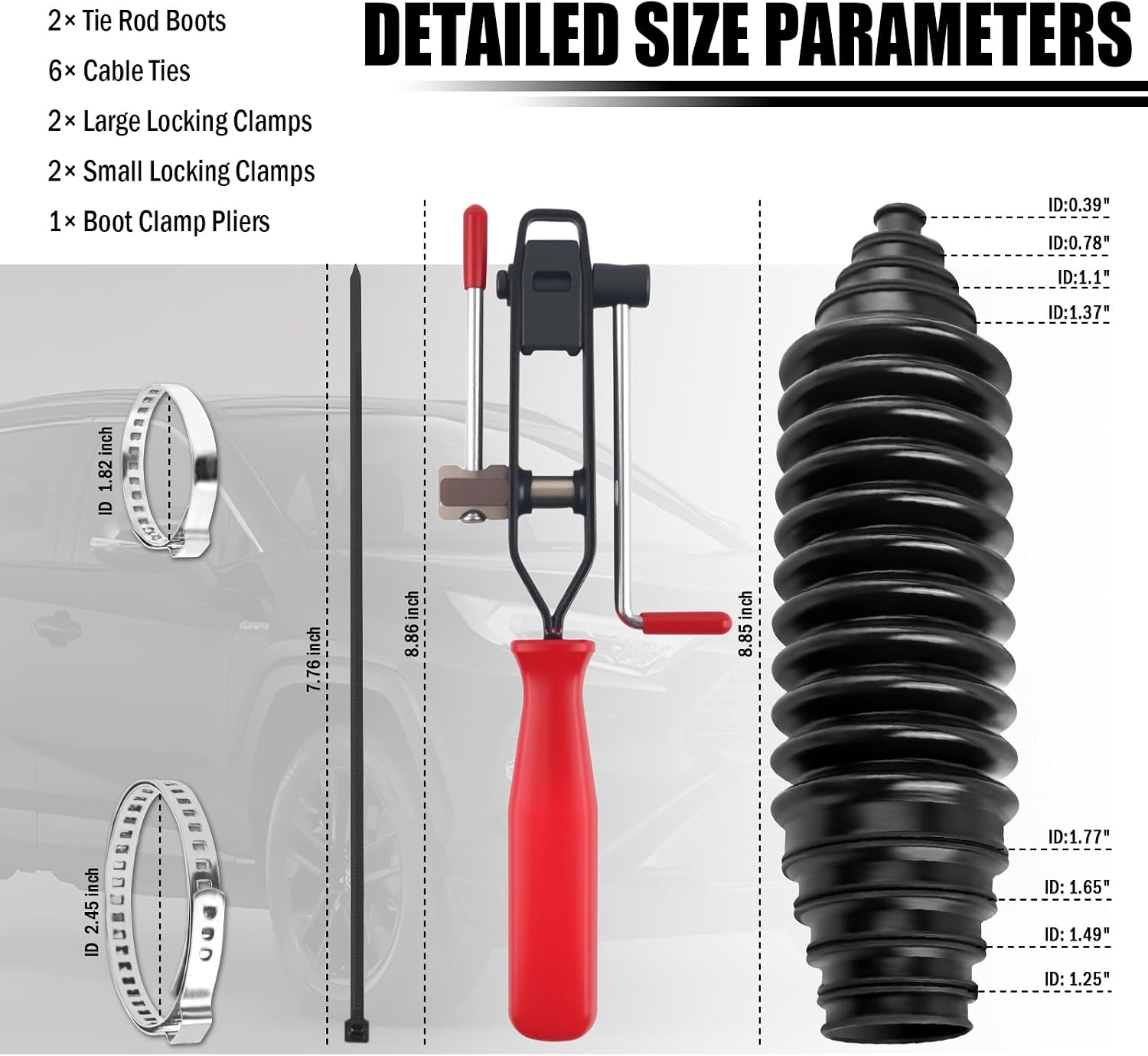 2PCS Cuttable Rubber Inner Tie Rod Boot Kit,Rack and Pinion Boot Set Includes Cable Ties and Clamps,Thickened Steering Rack Boots Kit with CV Boots Clamp Pliers as Car Accessories