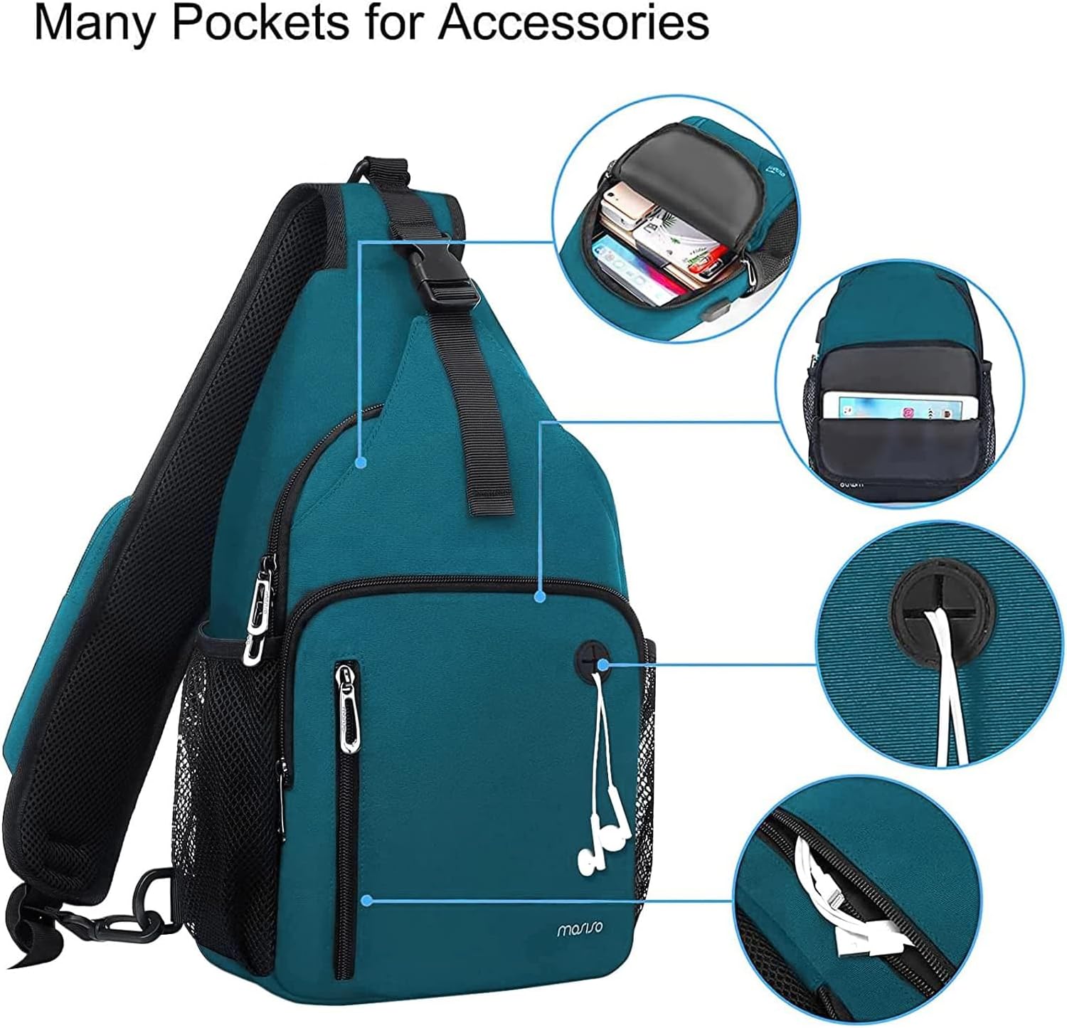 MOSISO Sling Backpack Bag, Crossbody Shoulder Bag Travel Hiking Daypack Chest Bag with Front Square Pocket&USB Charging Port - Image 5
