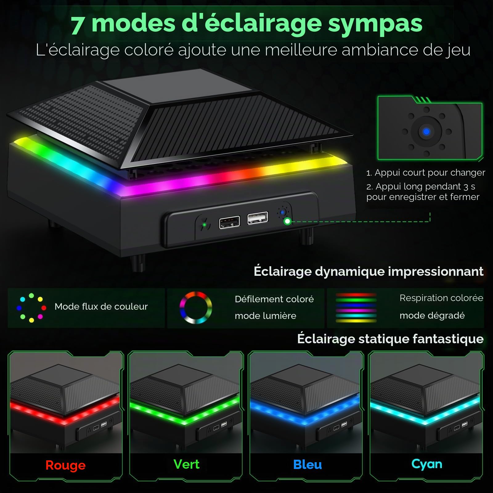 Ventilateur de refroidissement pour consoles Xbox, contrôle AI Gorixer, contrôle de vitesse réglable, avec filtre anti-poussière et 7 lumières RGB, système de refroidissement