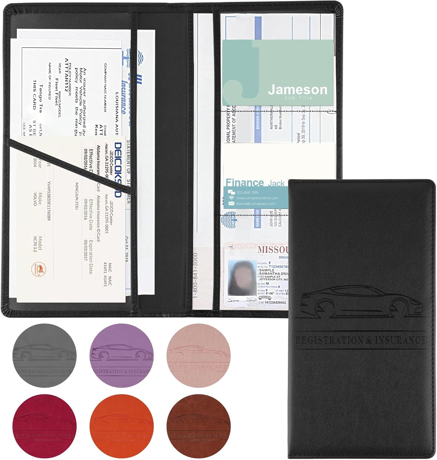 JUSTTOP 1Pack Car Registration and Insurance Holder,Car Document Holder for Cards License with Magnetic Shut,Vehicle Glove Box Car Organizer for Documents, Cards, License(Black) product image