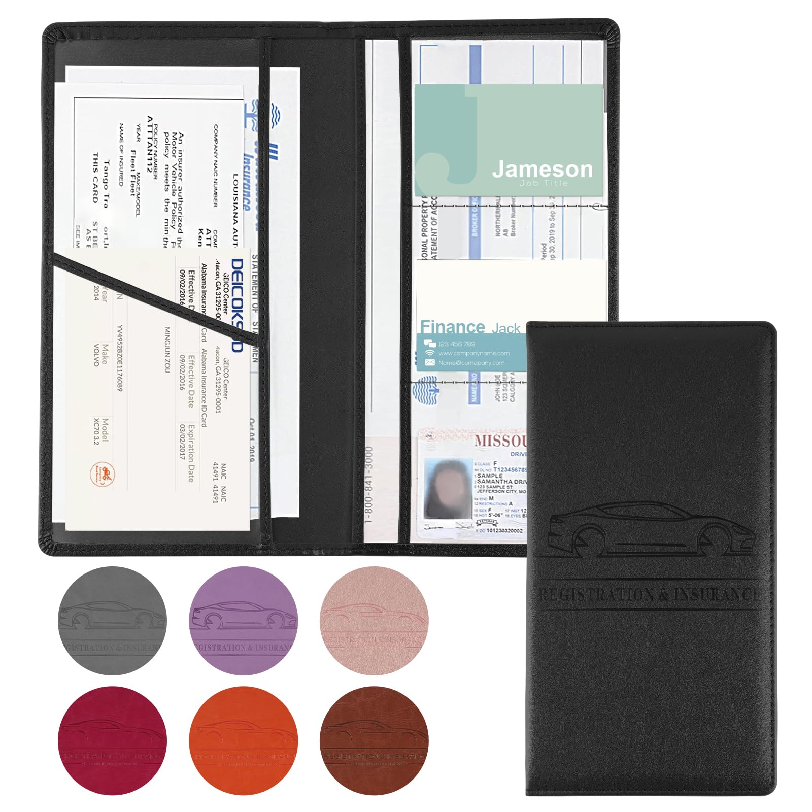 JUSTTOP 1Pack Car Registration and Insurance Holder,Car Document Holder for Cards License with Magnetic Shut,Vehicle Glove Box Car Organizer for Documents, Cards, License(Black)