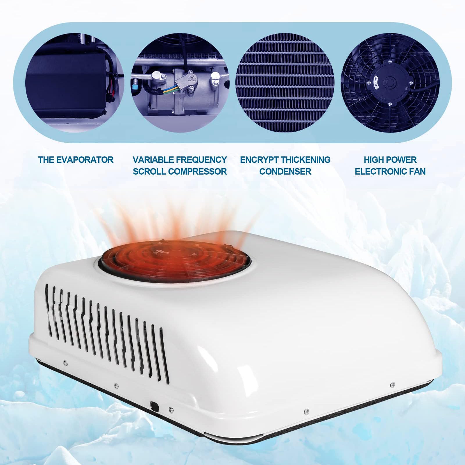 Climatizzatore Da Tetto Per Camper, Doppia Funzione Calda E Fredda, 12 V/24 V, Condizionatore Da Tetto Universale Per Camper, Regolazione Della Conversione Di Frequenza, Bassa Rumorosità,12V