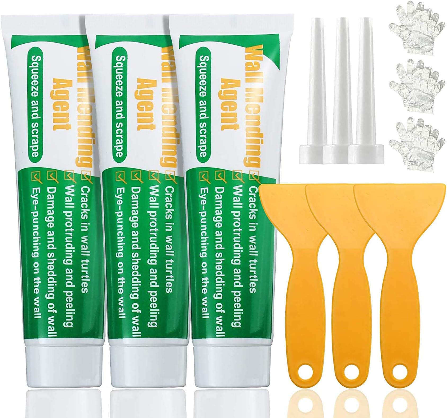 3 Pcs Wall Mending Agent, Spackle Wall Repair Kit, Drywall Repair Kit with 3 Scraper, Quick Easy Solution to Fill The Holes and Crack in Wall Wood Plaster Surface (3 x100g)