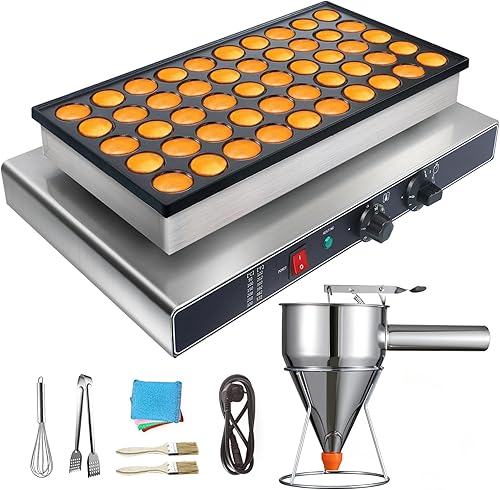 Mini máquina para hacer panqueques de 110 V, 50 unidades, 1700 W eléctrica comercial antiadherente con dispensador de masa de panqueques, perfecto