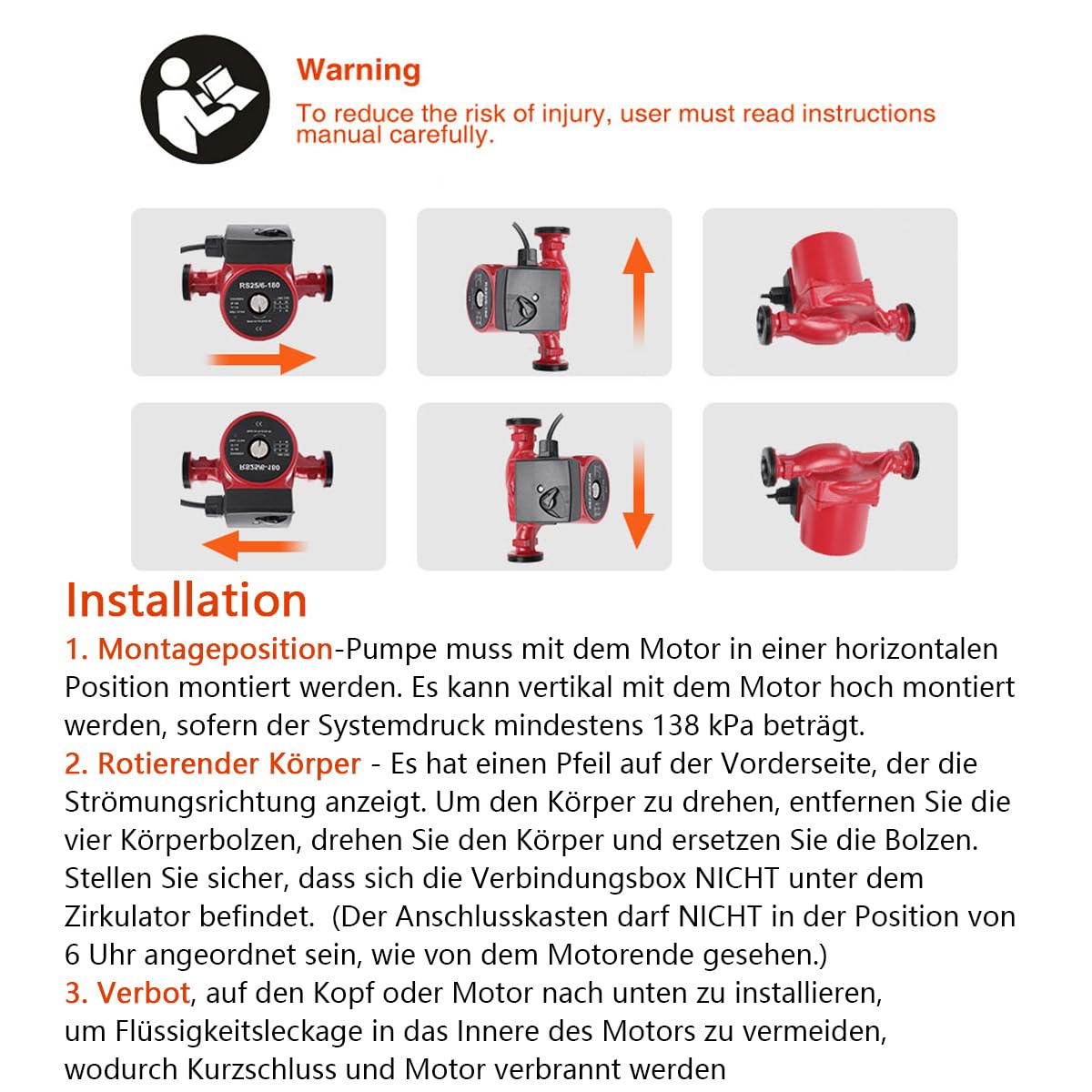 RS25-60/180 Umwälzpumpe Heizungspumpe Zirkulationspumpe Effizienzpumpe 1.5Zoll Mit 1 Zoll Adapterkopf 180mm lang