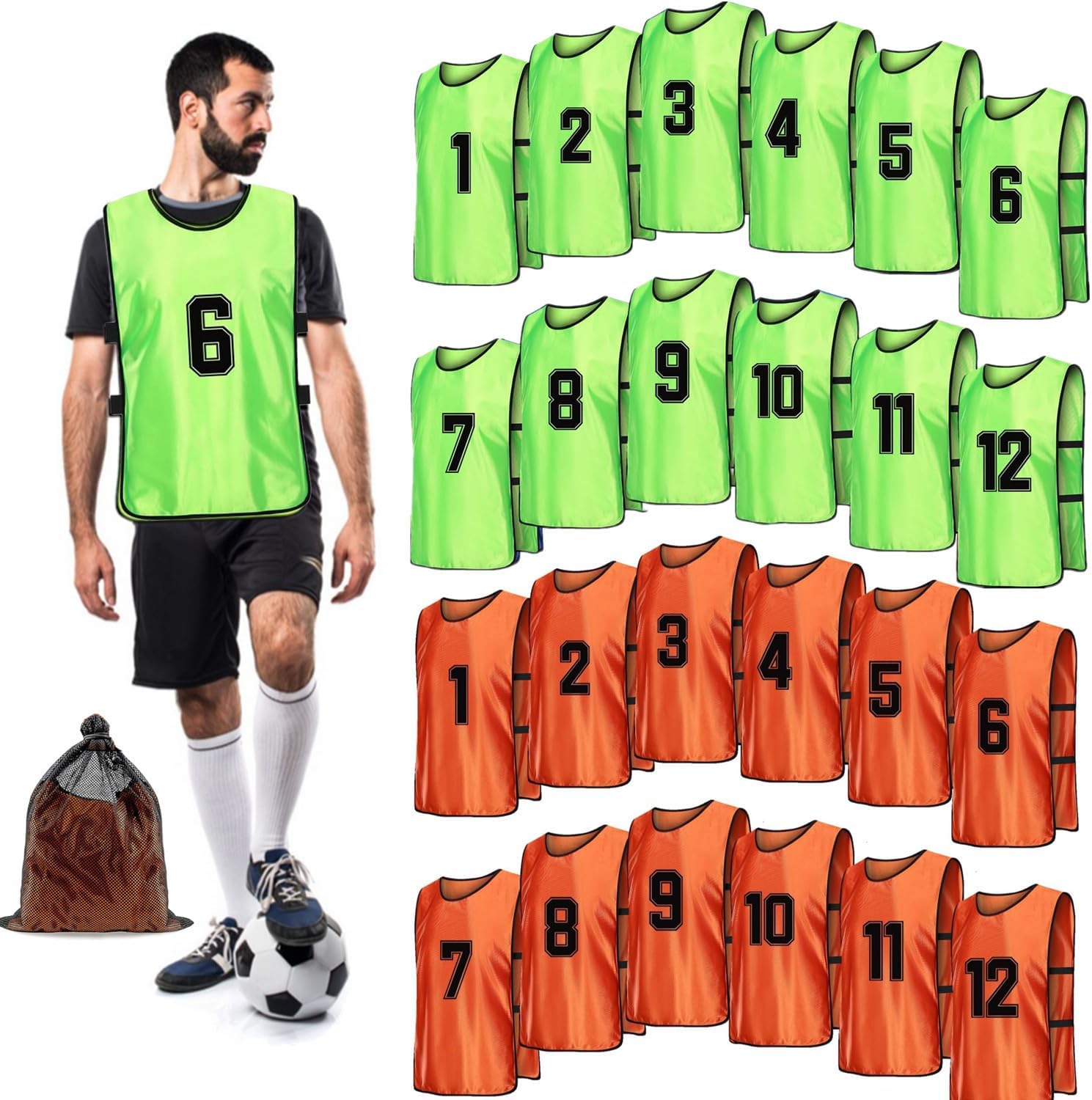 Soccer Pinnies, 24 Pack Scrimmage Training Vests in 2 Vibrant Colors, 1