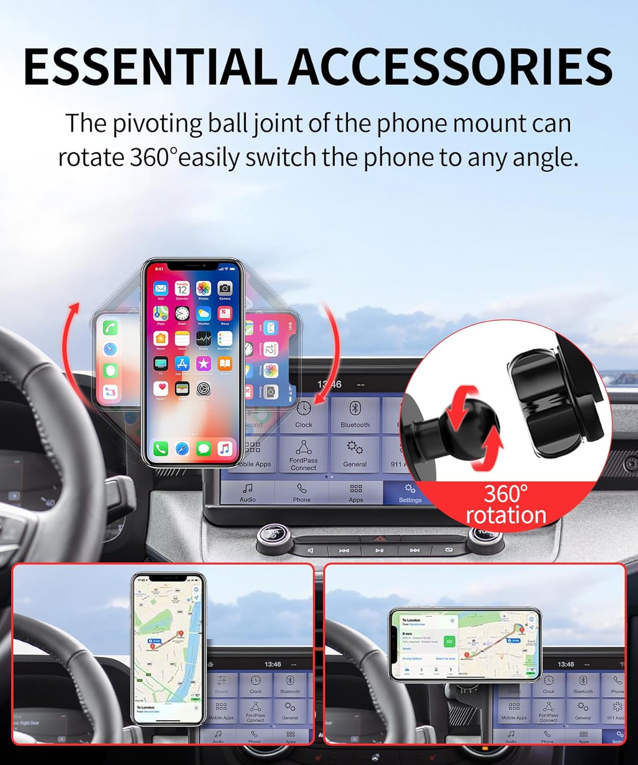 Car Phone Holder for 2022-2024 Ford Maverick Accessories 8-Inch Screen Fixed Clip, 360° Rotation Phone Mount Compatible with MagSafe, Cell Phone Holder Does Not Affect Air Vent