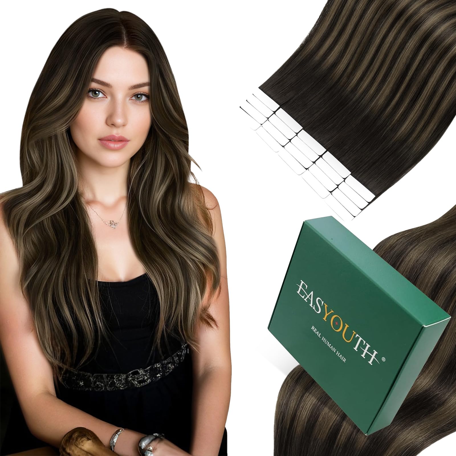 Easyouth Tape Extensions Echthaar Glatt Menschliches Haar