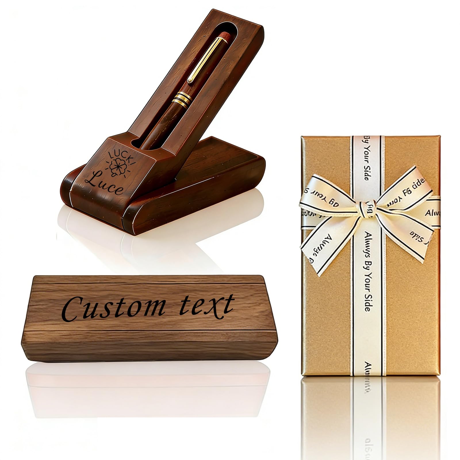 Custom Engraved Wooden Pen Set, Personalized Ballpoint Pen for Men Women, Executive Gift for Birthday Christmas Graduation Teacher Boss (Walnut color)