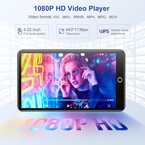 Miniatura 5 de Reproductor MP3 de 96 GB con Bluetooth y WiFi, reproductores MP4 portátiles con pantalla táctil de 4.02 pulgadas, reproductor MP3 Android Kids con