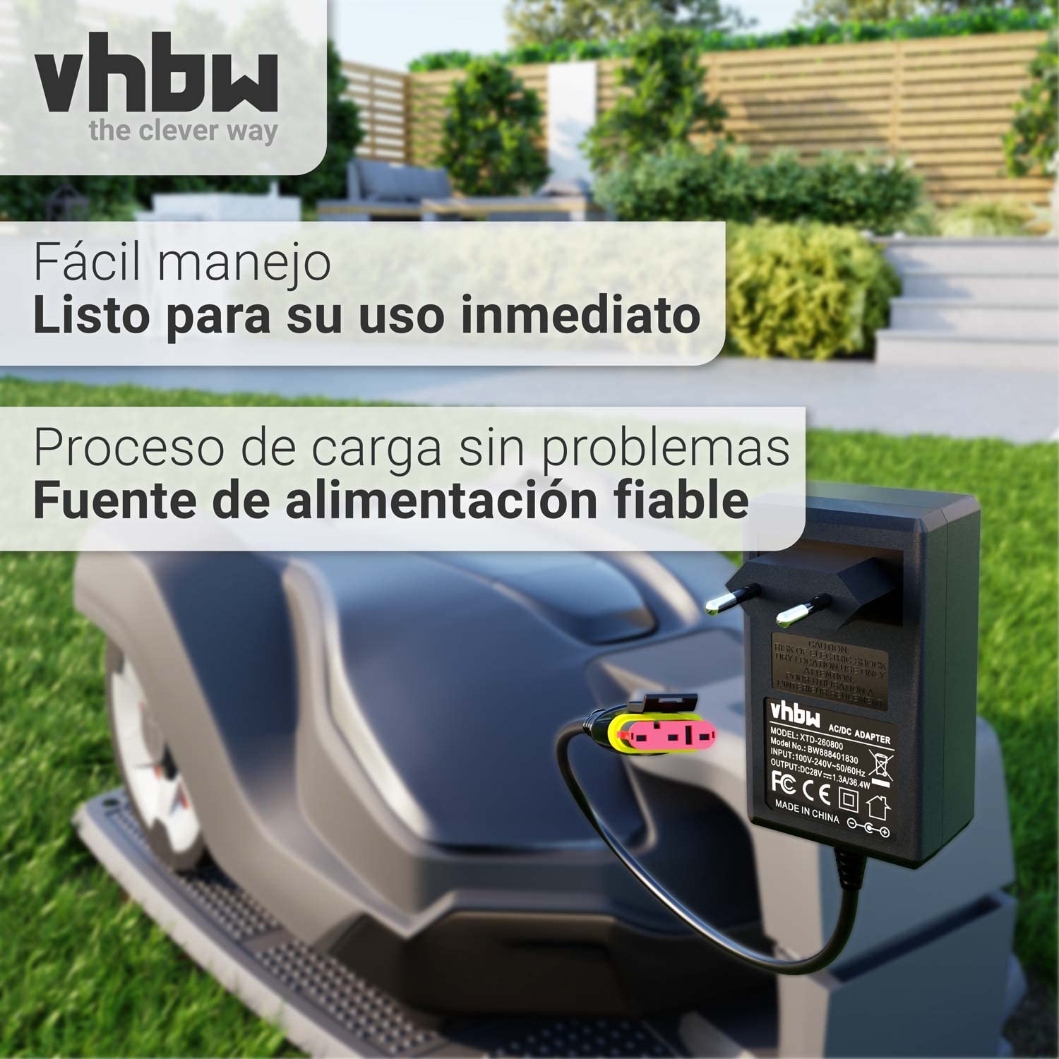 vhbw Fuente alimentación CA/CC Compatible con Gardena Sileno Life, Sileno Minimo, R80Li, Sileno City Robot cortacésped - 10,1 cm